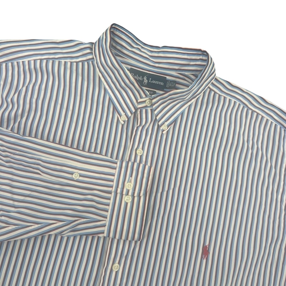 Ralph Lauren Classic Fit Mens 2XLT 18.5 36/37 Tall Striped Button Down Shirt